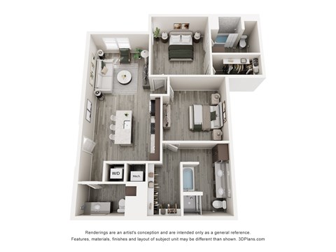 Floor plan for 2 beds, 2 baths, 1230 sqft